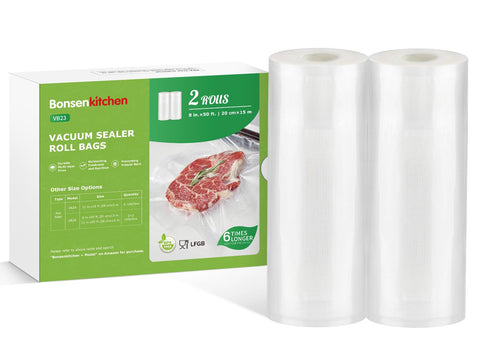 Bonsenkitchen bolsas de vacío 8 pulgadas por 50 pies para almacenamiento prolongado de alimentos