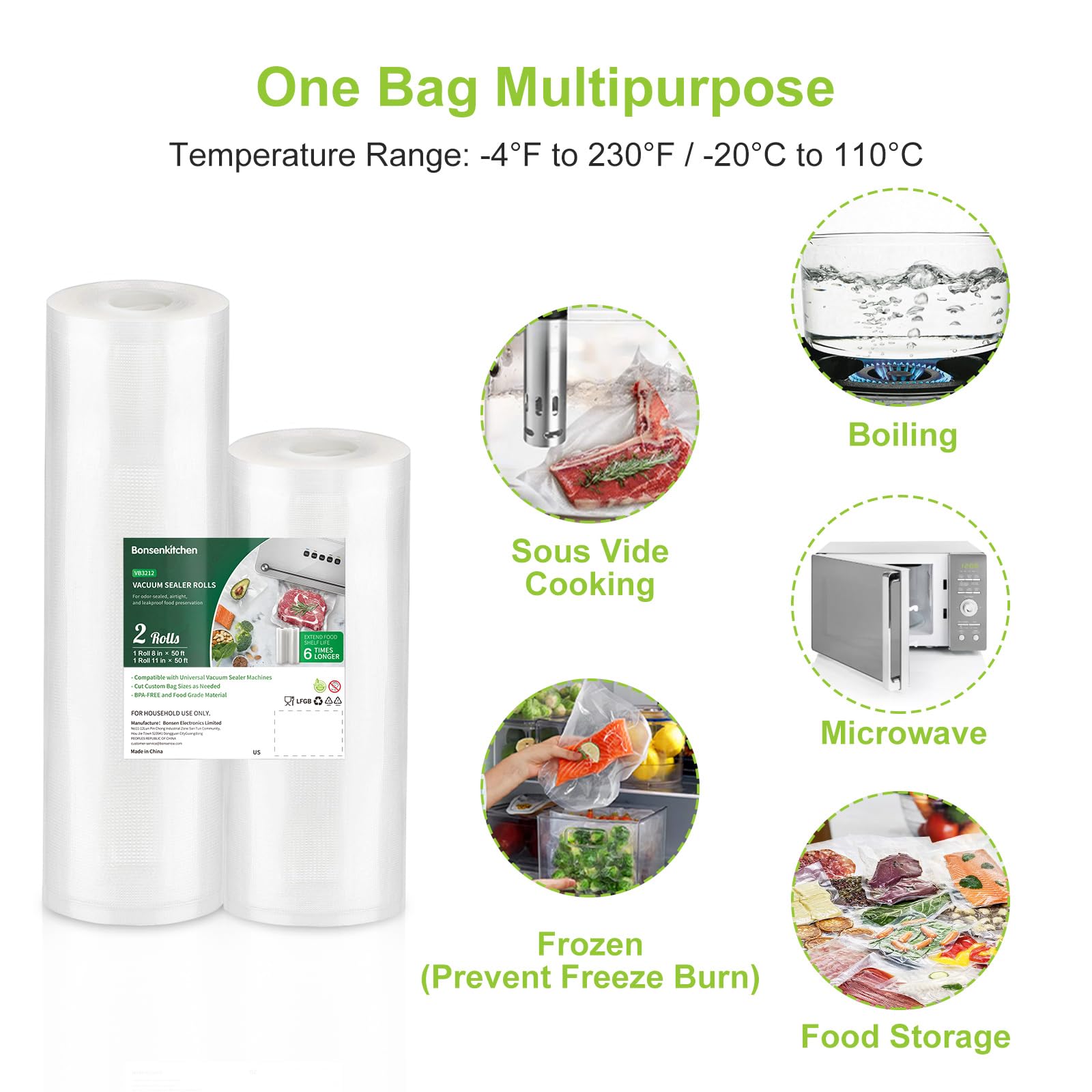 Bonsenkitchen bolsas al vacío duraderas de 4 mil para congelados
