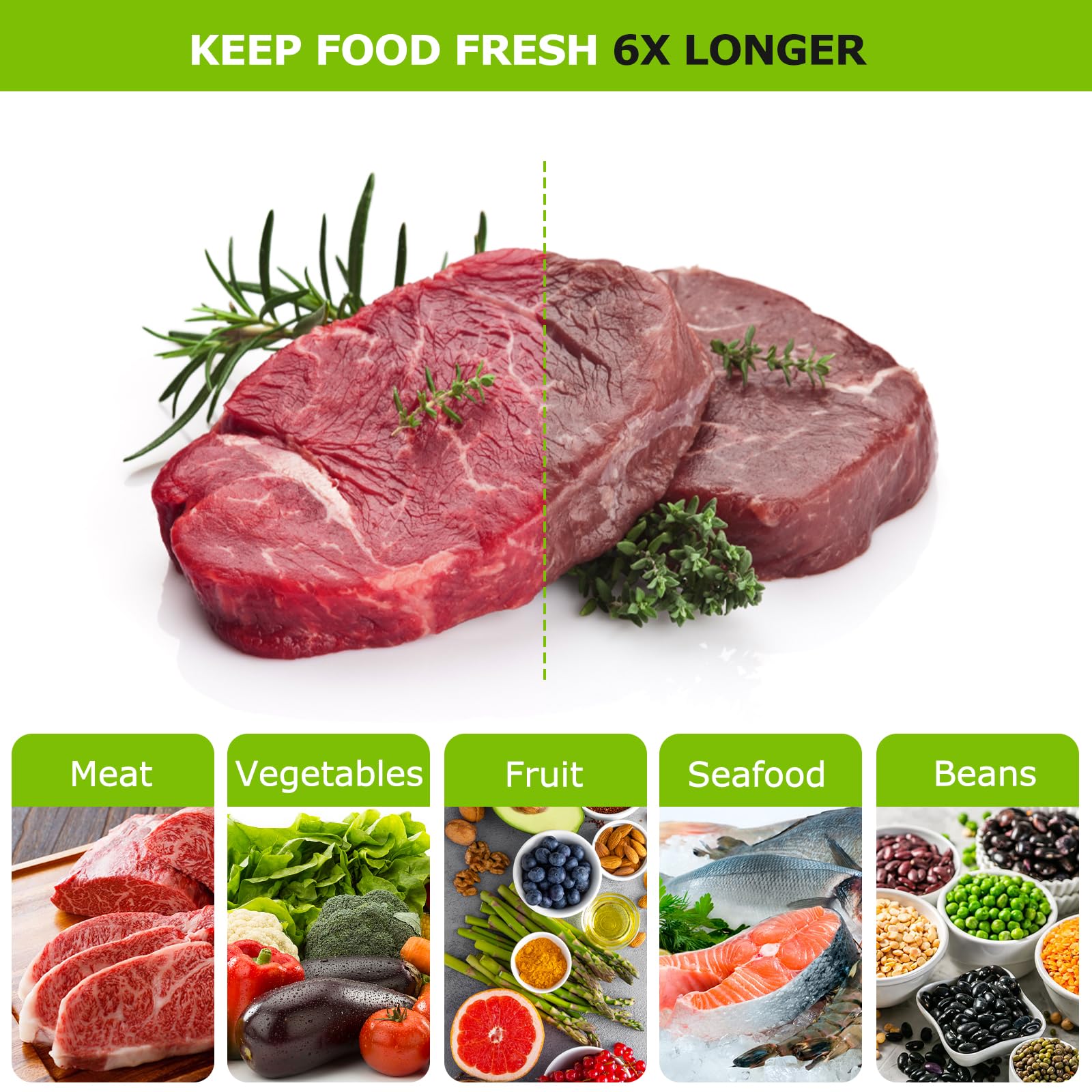 Bonsenkitchen bolsas para vegetales, mariscos y costillas con buen sellado
