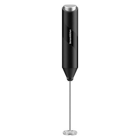Bonsenkitchen espumador frontal en negro mostrando diseño ergonómico y fácil agarre
