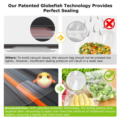 Bonsenkitchen modos Vacío y Sellar, Pulse Vac y Sellado Extendido para alimentos
