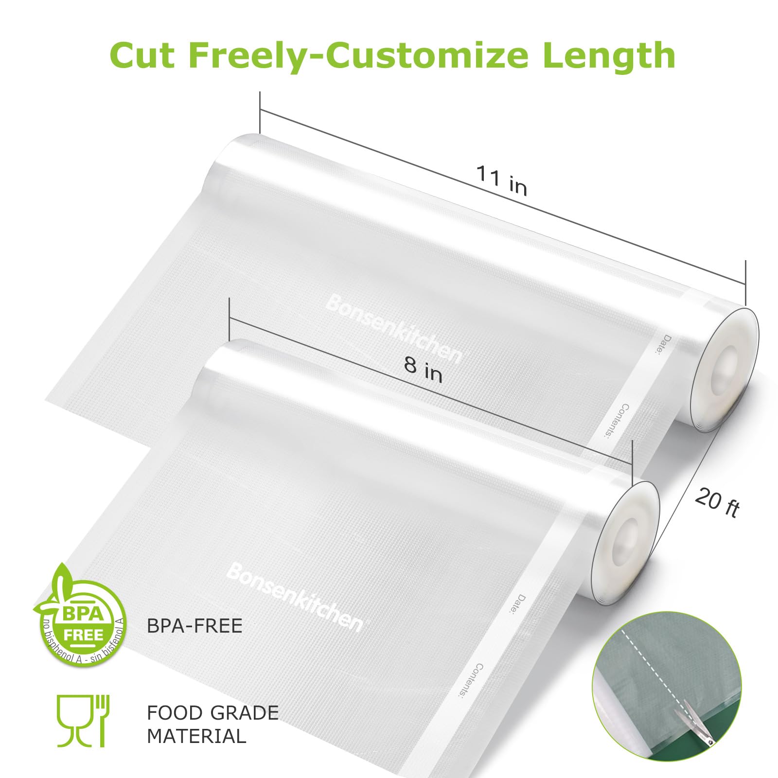 Bonsenkitchen rollos de 8x20 para porciones precisas y almacenamiento