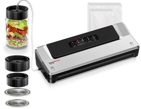 Bonsenkitchen seladora al vacío externa en acción, mantiene alimentos frescos y listos para almacenar.