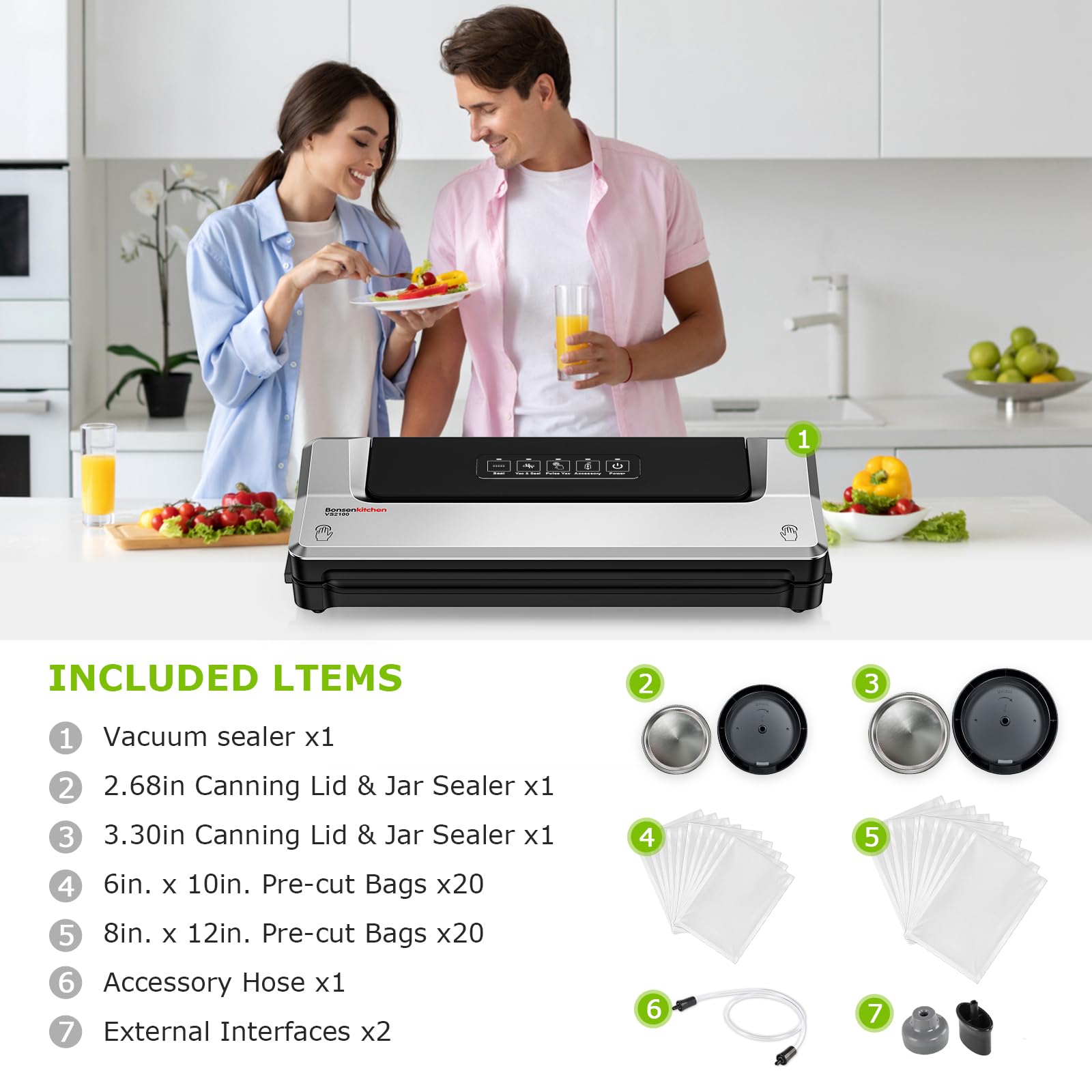 Bonsenkitchen seladora al vacío de tamaño compacto para almacenamiento práctico.