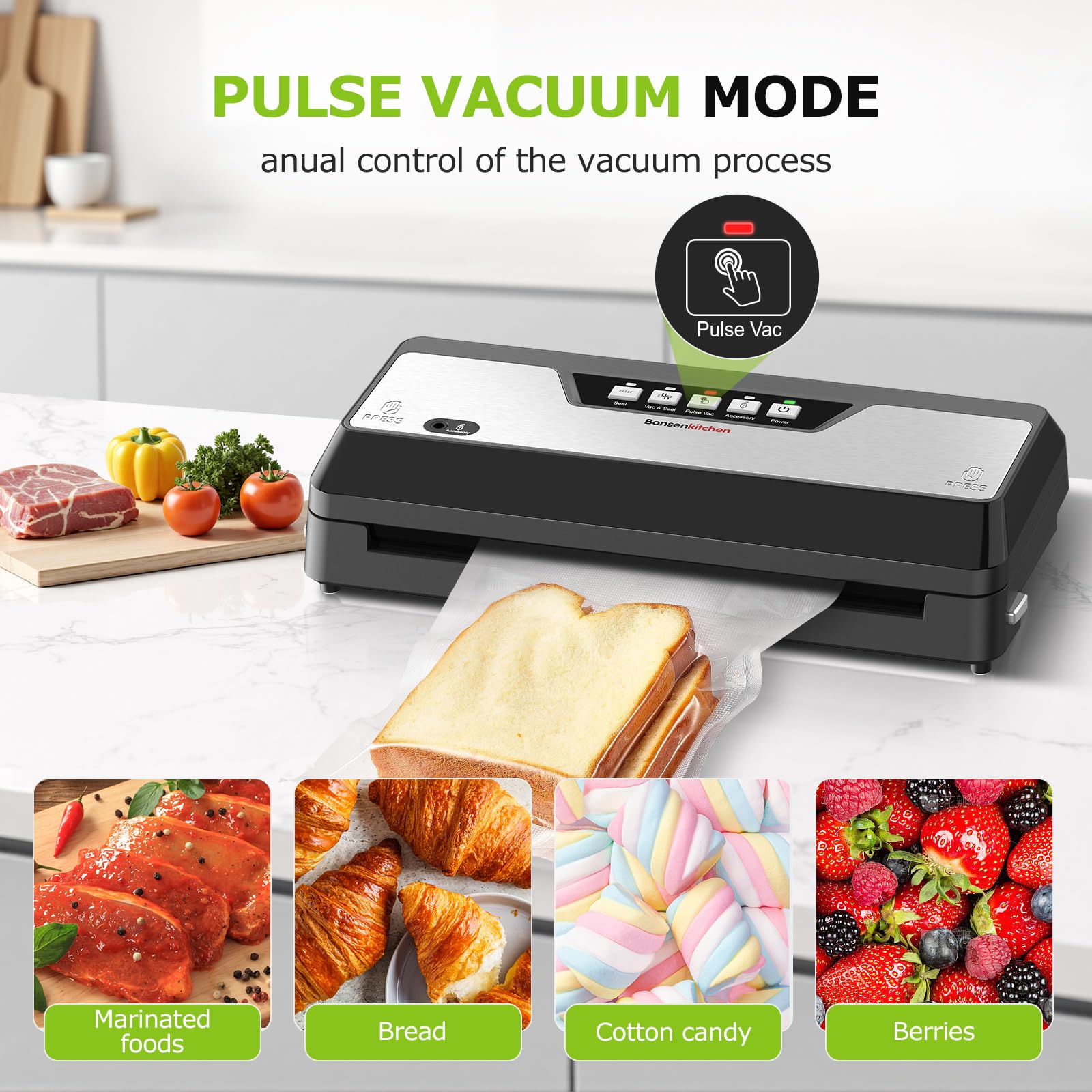 Bonsenkitchen sellador al vacío con accesorios para tarros y cocción al vacío