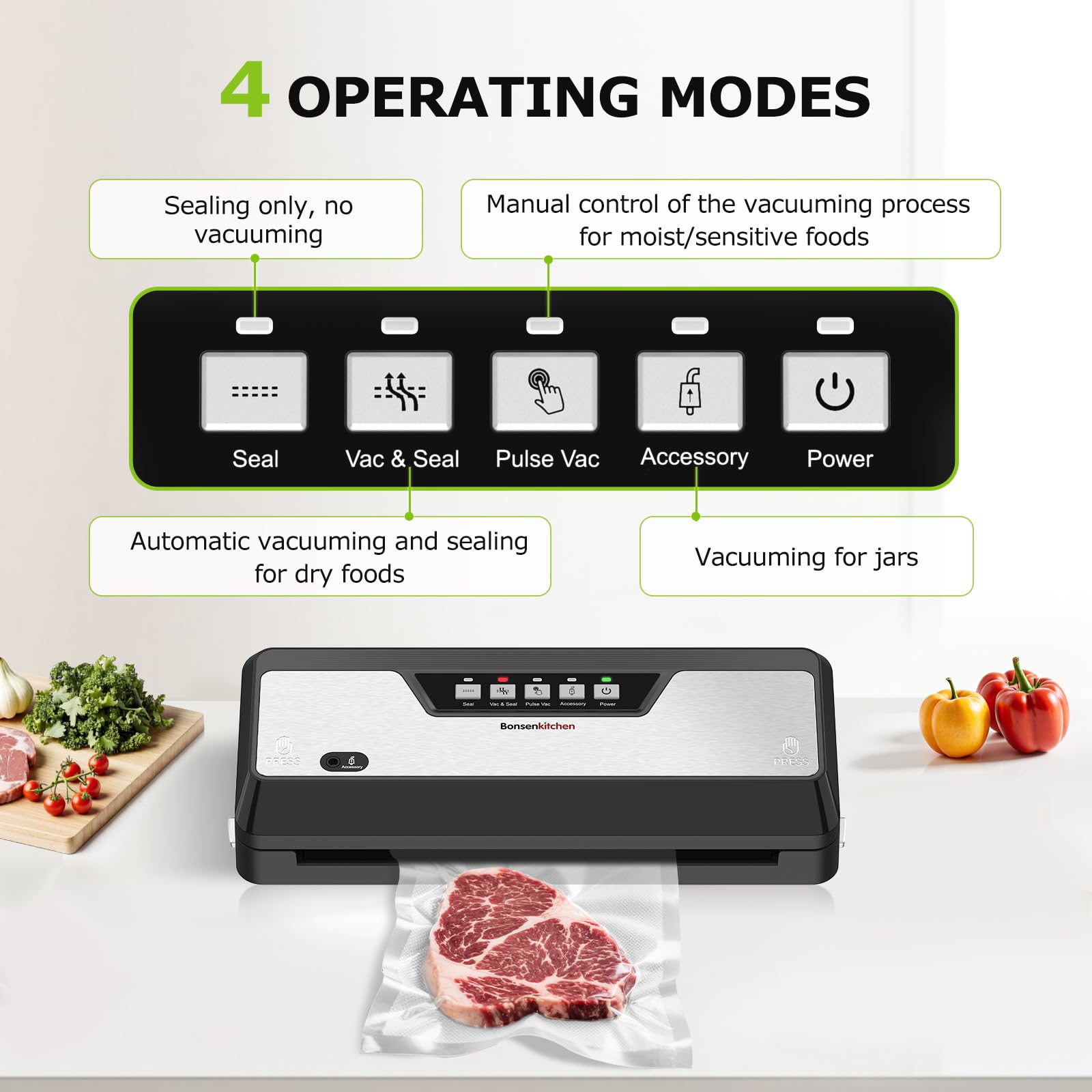 Bonsenkitchen sellador al vacío diseño compacto para ahorrar espacio en la cocina