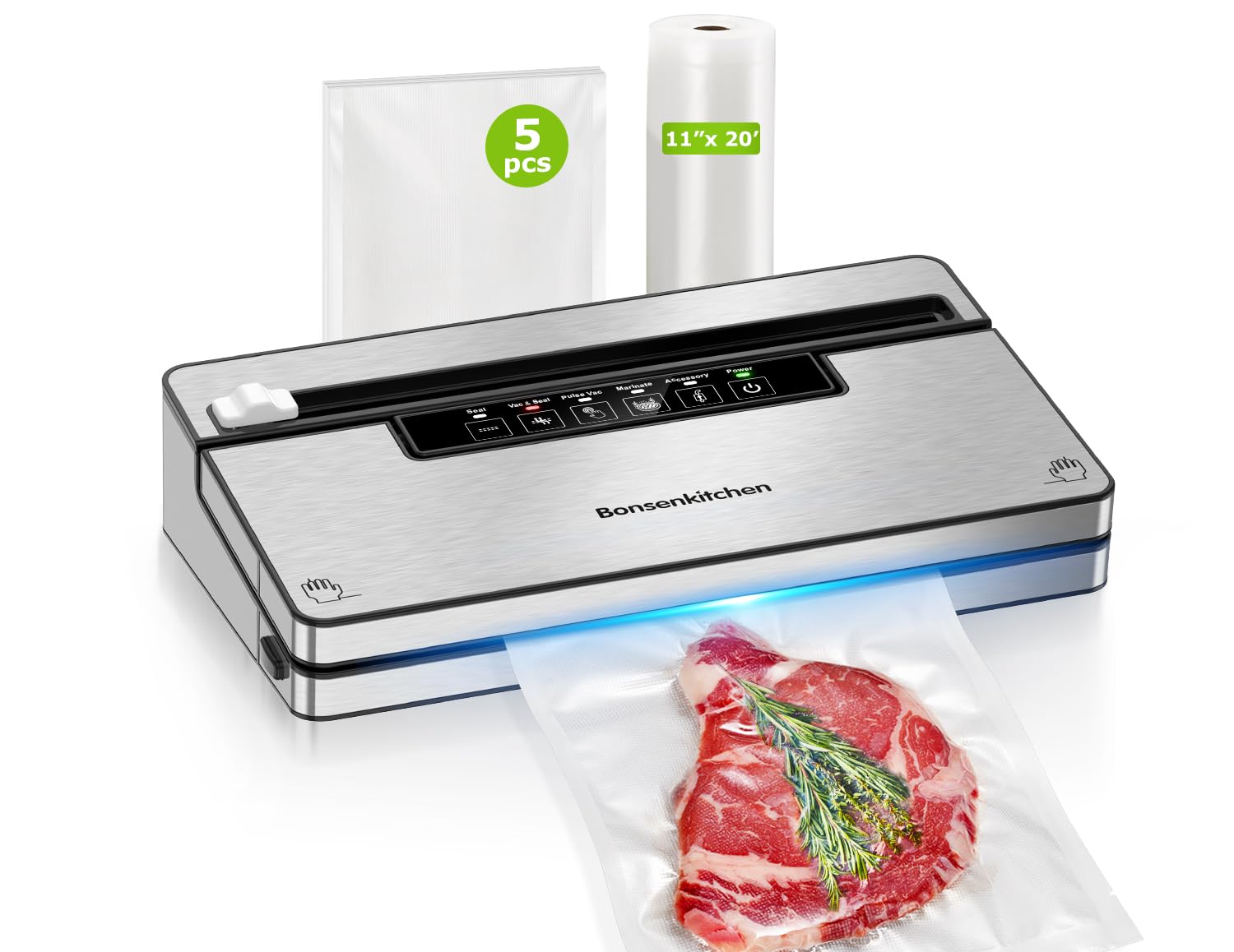 Bonsenkitchen Sellador al vacío: sellado rápido para conservar frescura y evitar pérdidas.