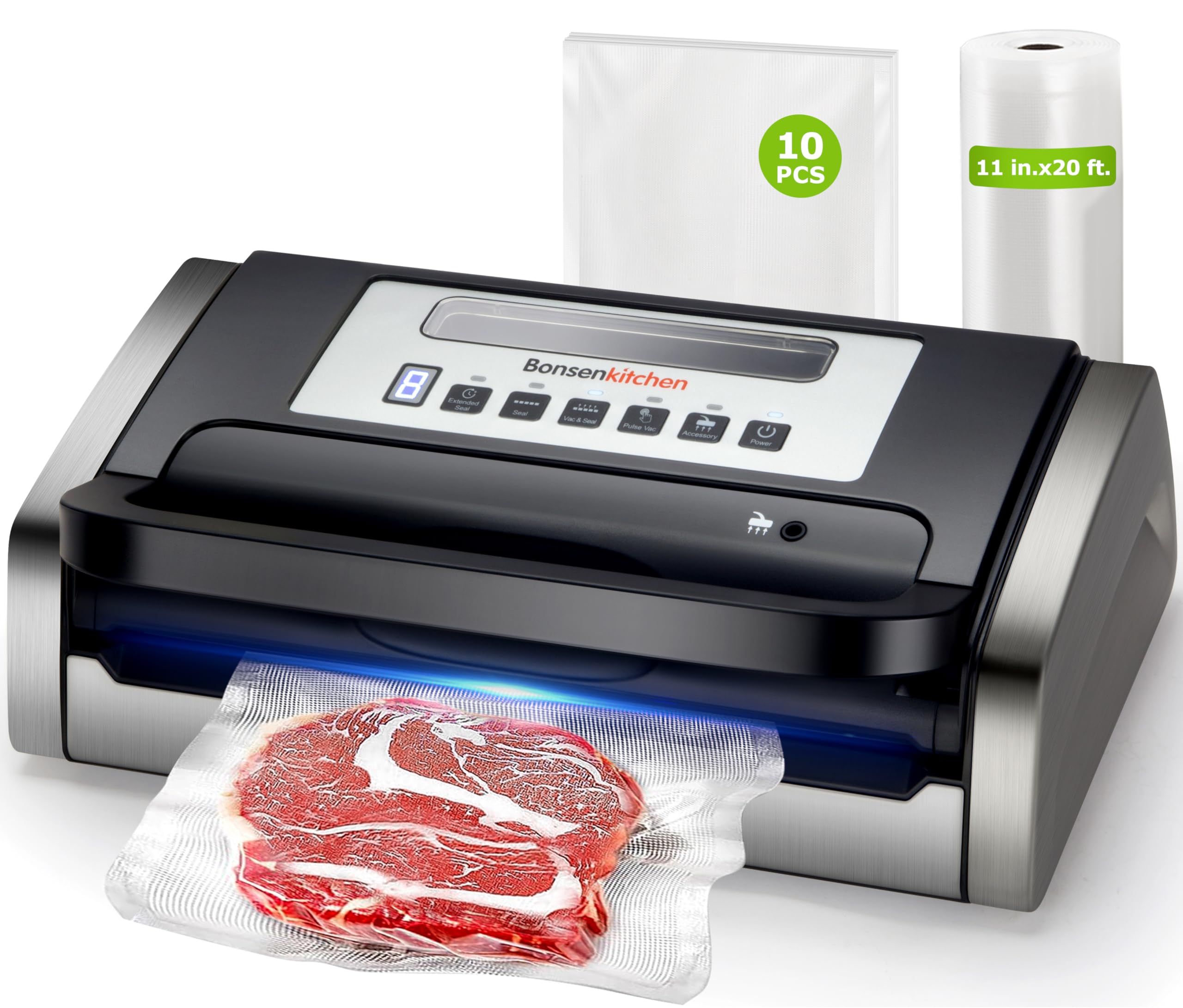 Bonsenkitchen selladora al vacío con Globefish para sellados uniformes y frescura duradera