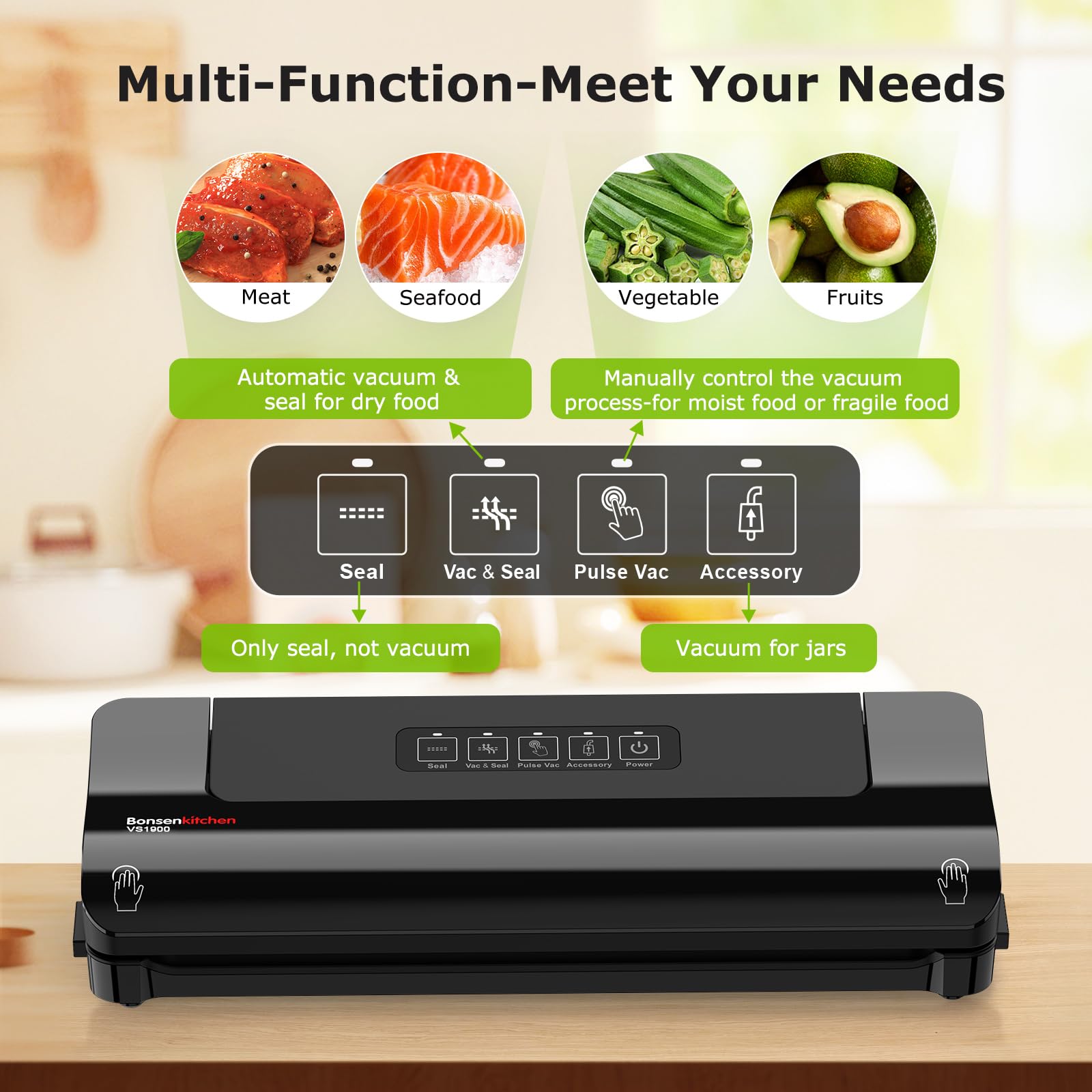 Bonsenkitchen sistema externo de vacío con tubo para versatilidad.