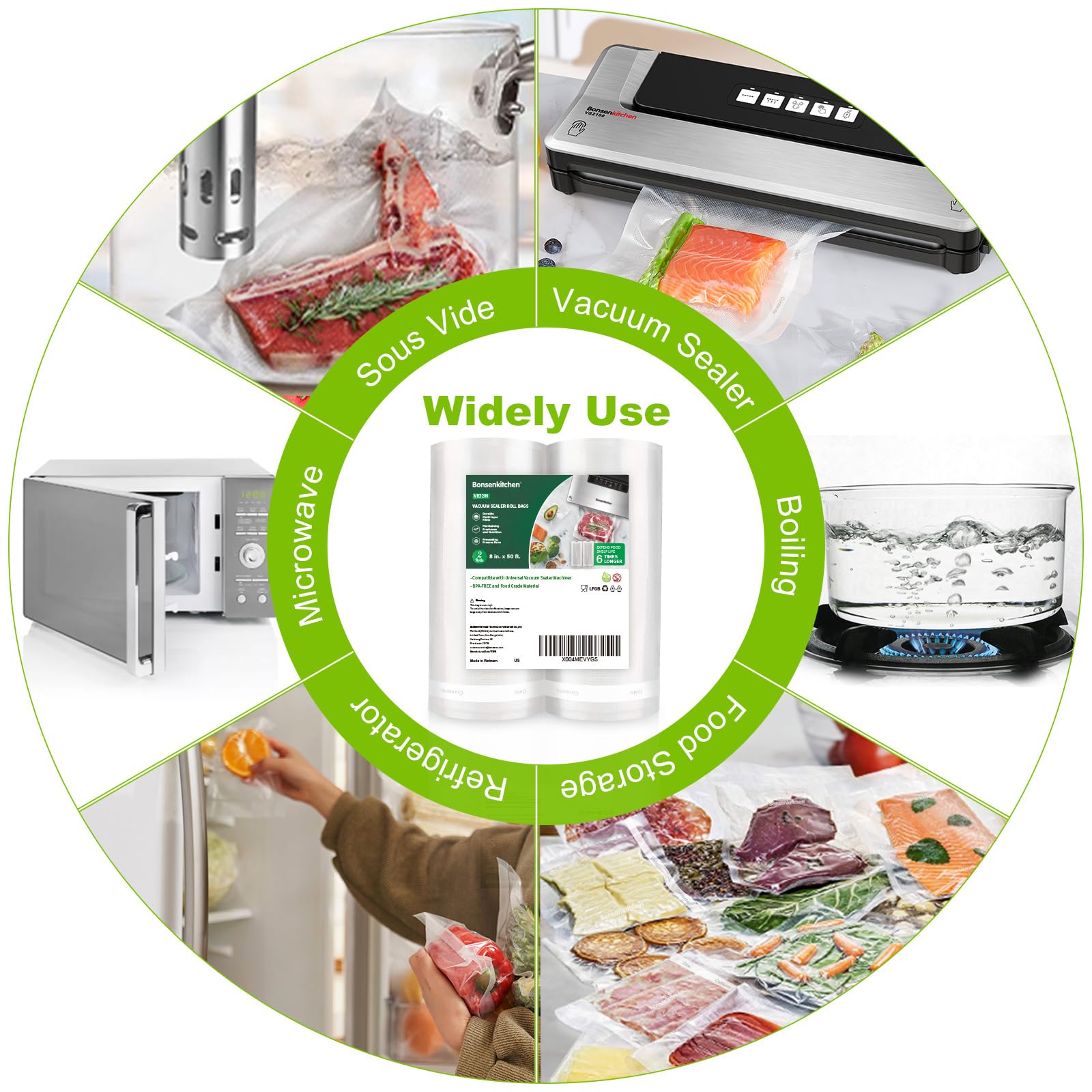 Bonsenkitchen uso amplio: refrigeración, congelación y sous vide para alimentos