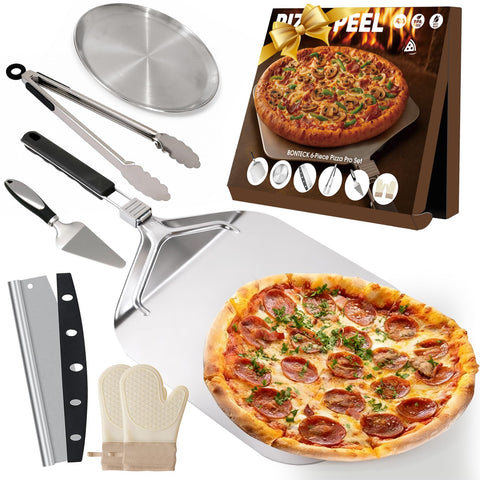 Espátula Bonteck para pizza en aluminio, liberación suave sin harina de maíz.