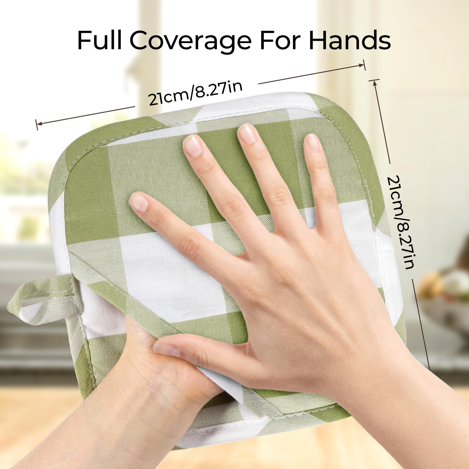 Almohadillas antideslizantes BONTHEE en verde a cuadros, ideales como salvamanteles.