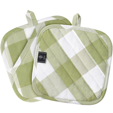 Manoplas BONTHEE para ollas, diseño verde a cuadros y agarre seguro.