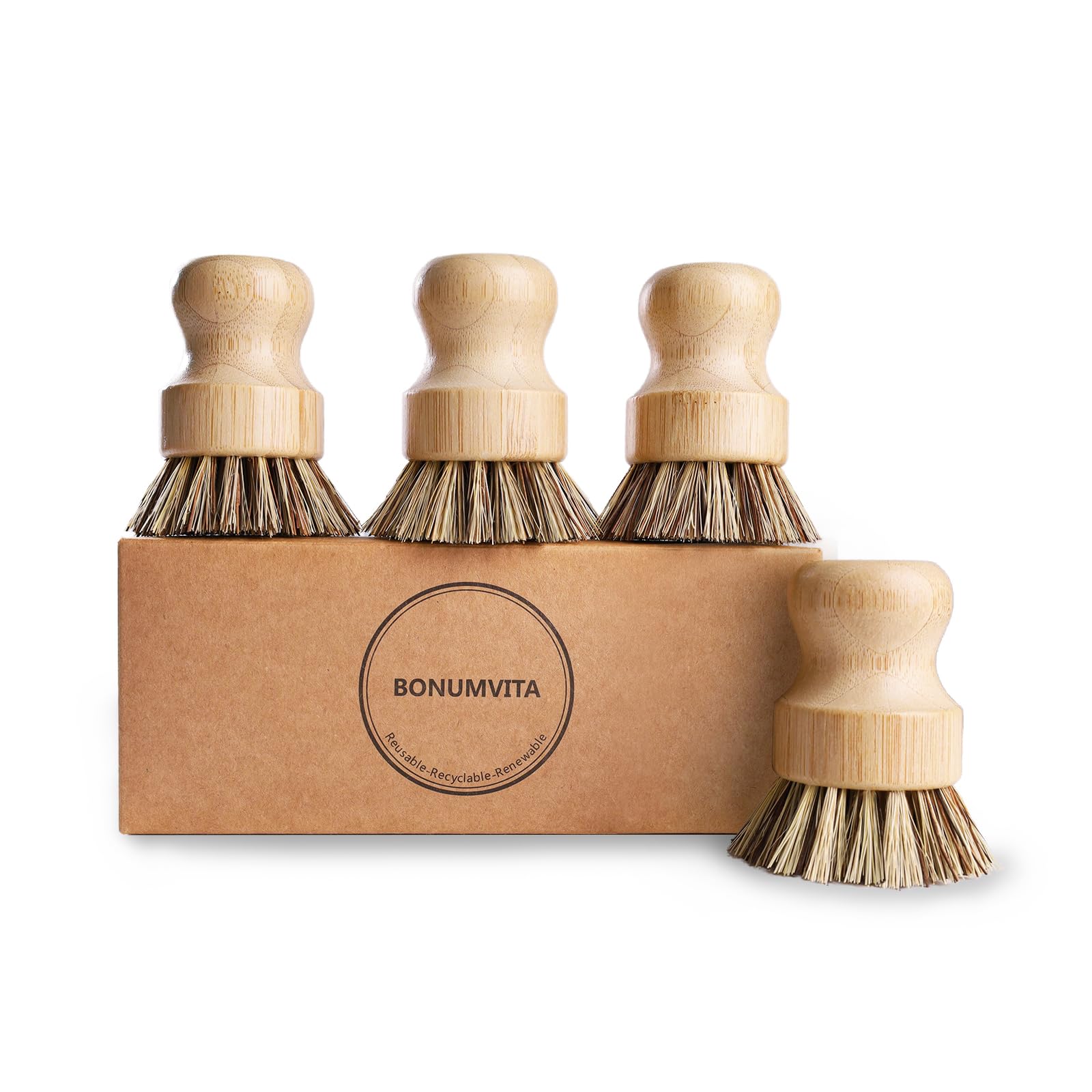 bonumvita set cepillos bambú para ollas y sartenes, limpieza eficiente