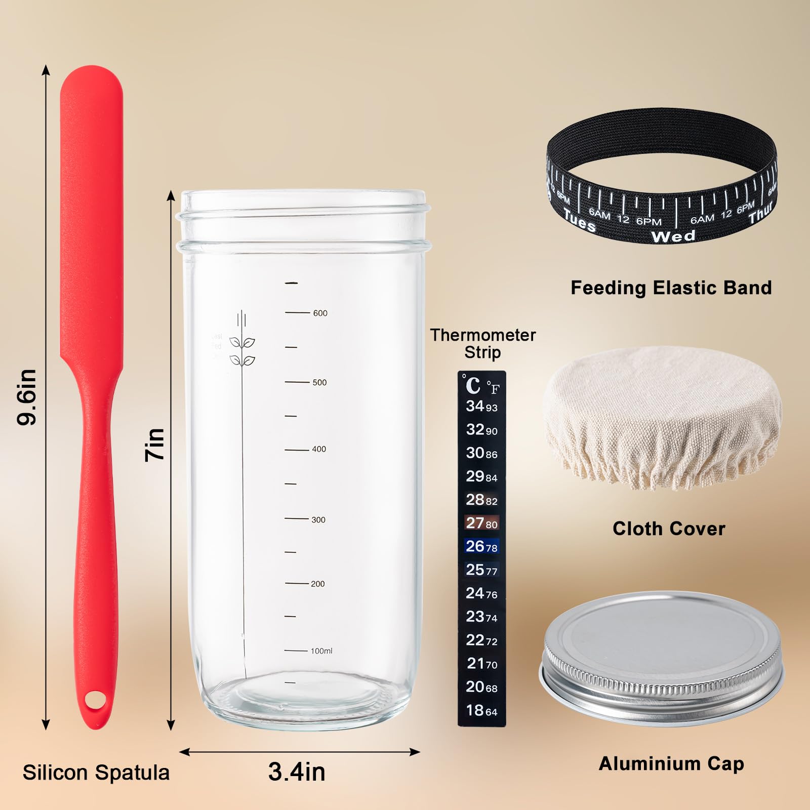 BOOMIBOO kit en vidrio para masa madre, fácil de vigilar el progreso.
