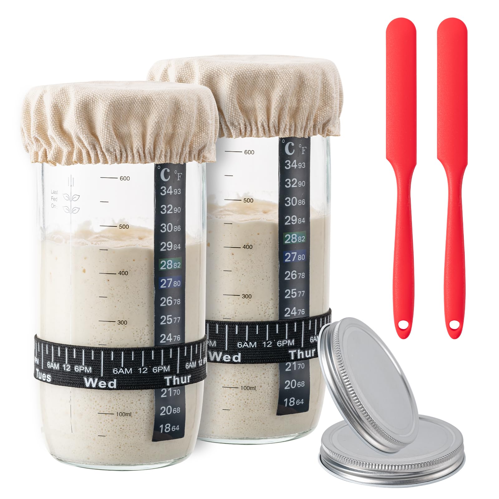 BOOMIBOO frasco para masa madre 24 oz, boca amplia para mezclar y observar fermentación.