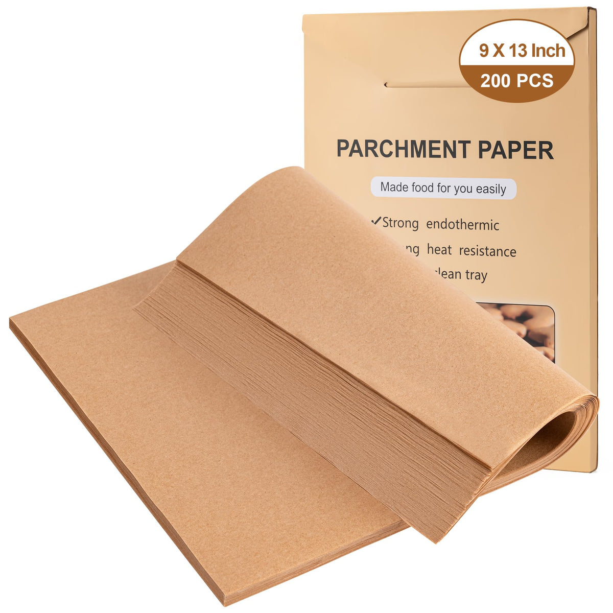 BOOMIBOO papel pergamino precortado 9x13, para hornear sin pegar
