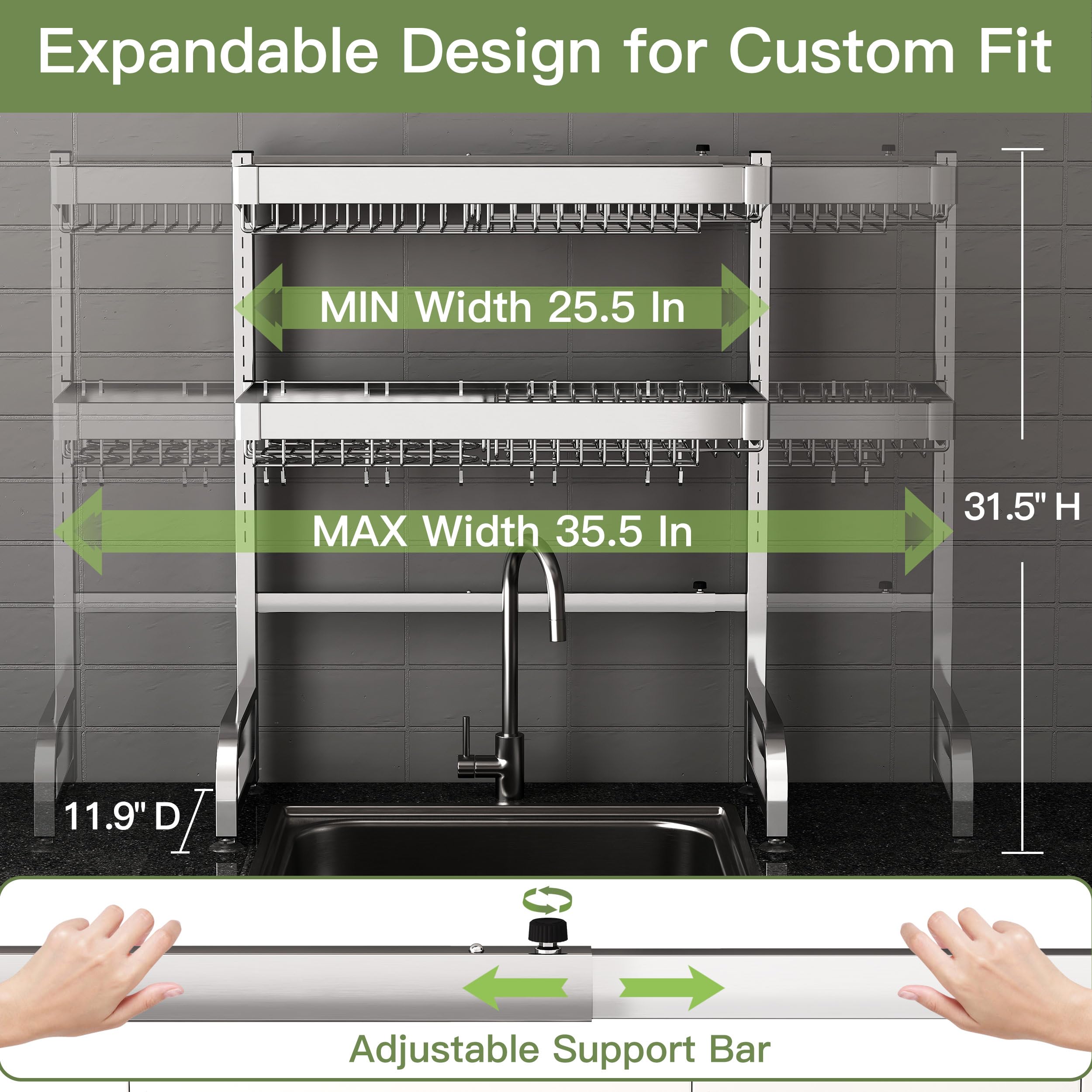 BOOSINY ajuste de anchura extendible para fregaderos simples o dobles.