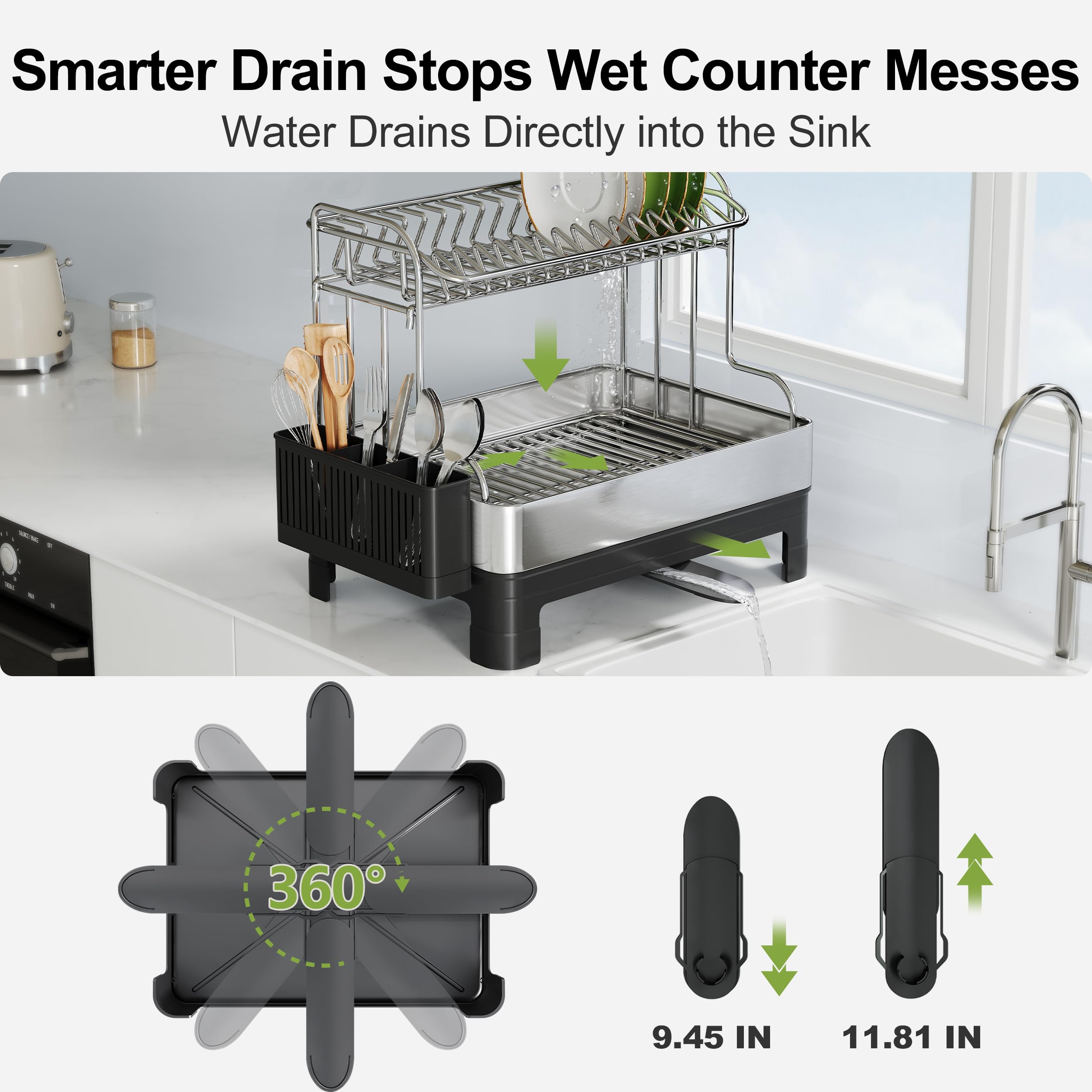 BOOSINY dos niveles escurridor de cocina ofrece amplio espacio para vajilla