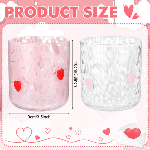 Diseño de corazón rosa y rojo en vasos Booson para cenas.