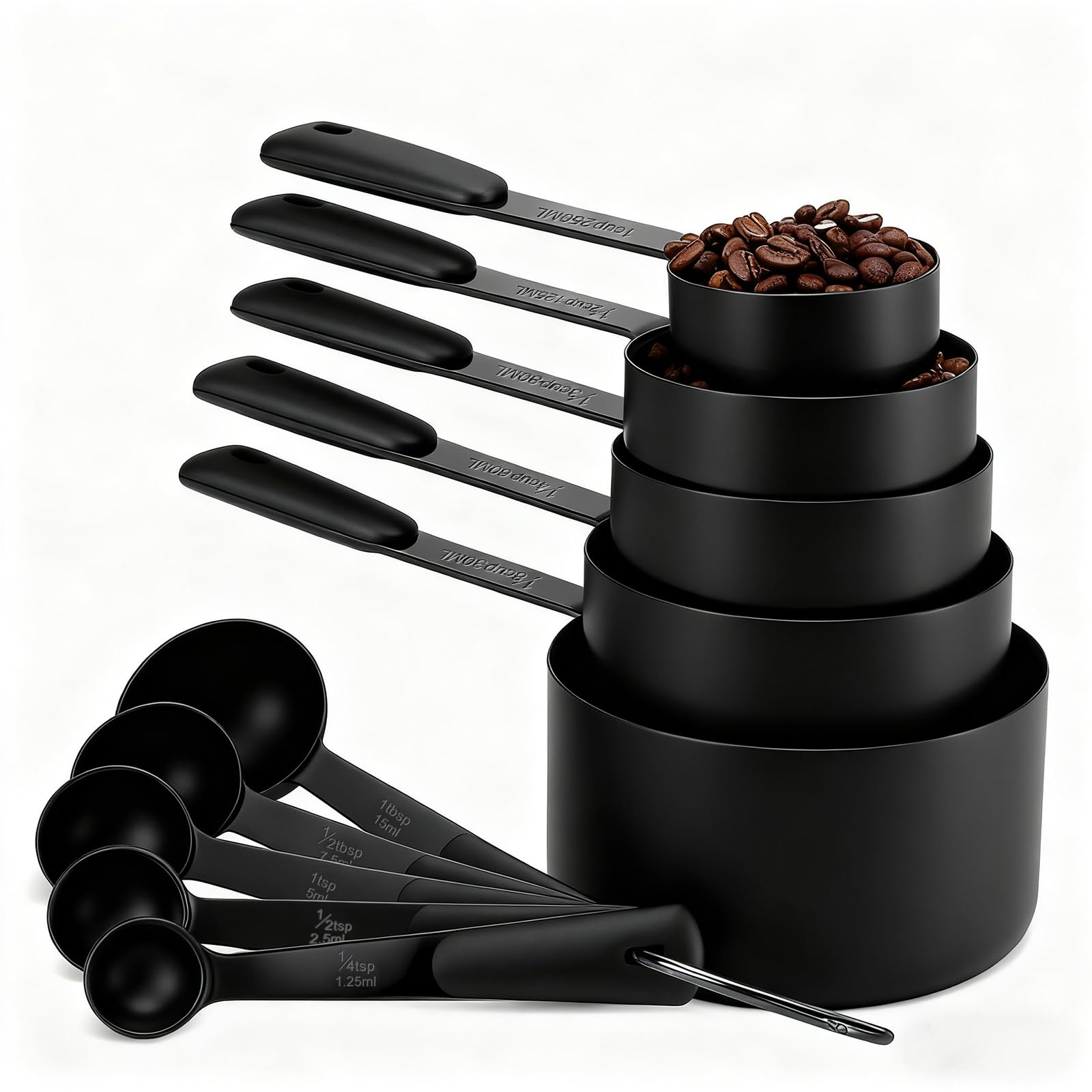 Bopei juego de tazas y cucharas medidoras con titanio negro mate para cocina precisa
