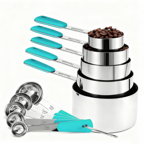 Bopei Conjunto de tazas y cucharas inoxidables, mediciones precisas para repostería.
