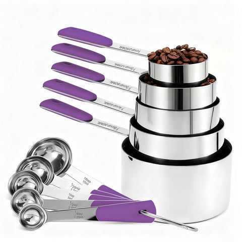 Bopei conjunto de tazas y cucharas en acero inoxidable para ordenar la cocina.