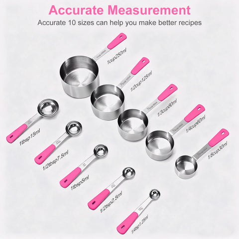 Bopei cucharas de medición de acero inoxidable con mango rosa para medir con facilidad.