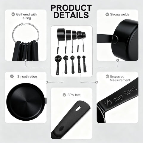 Bopei cucharas medidoras con acabado titanio negro mate y durabilidad