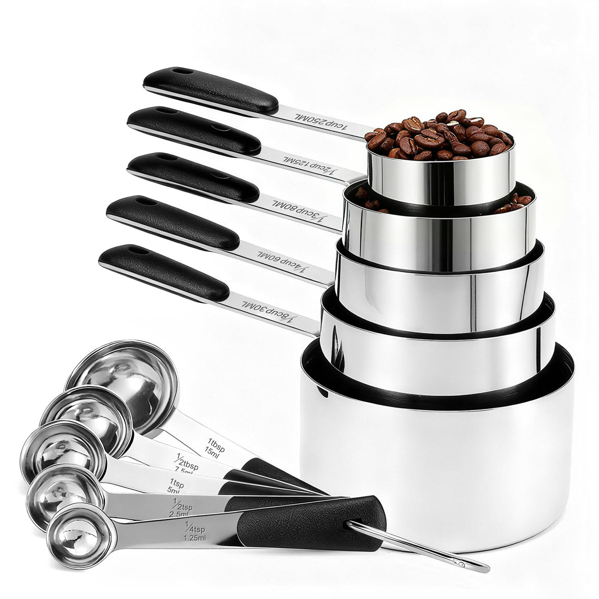 Bopei: conjunto de tazas y cucharas en acero inoxidable para medir con precisión