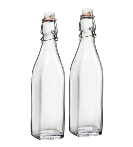 Botella de Bormioli Rocco con tapa giratoria para conservar frescura en líquidos.