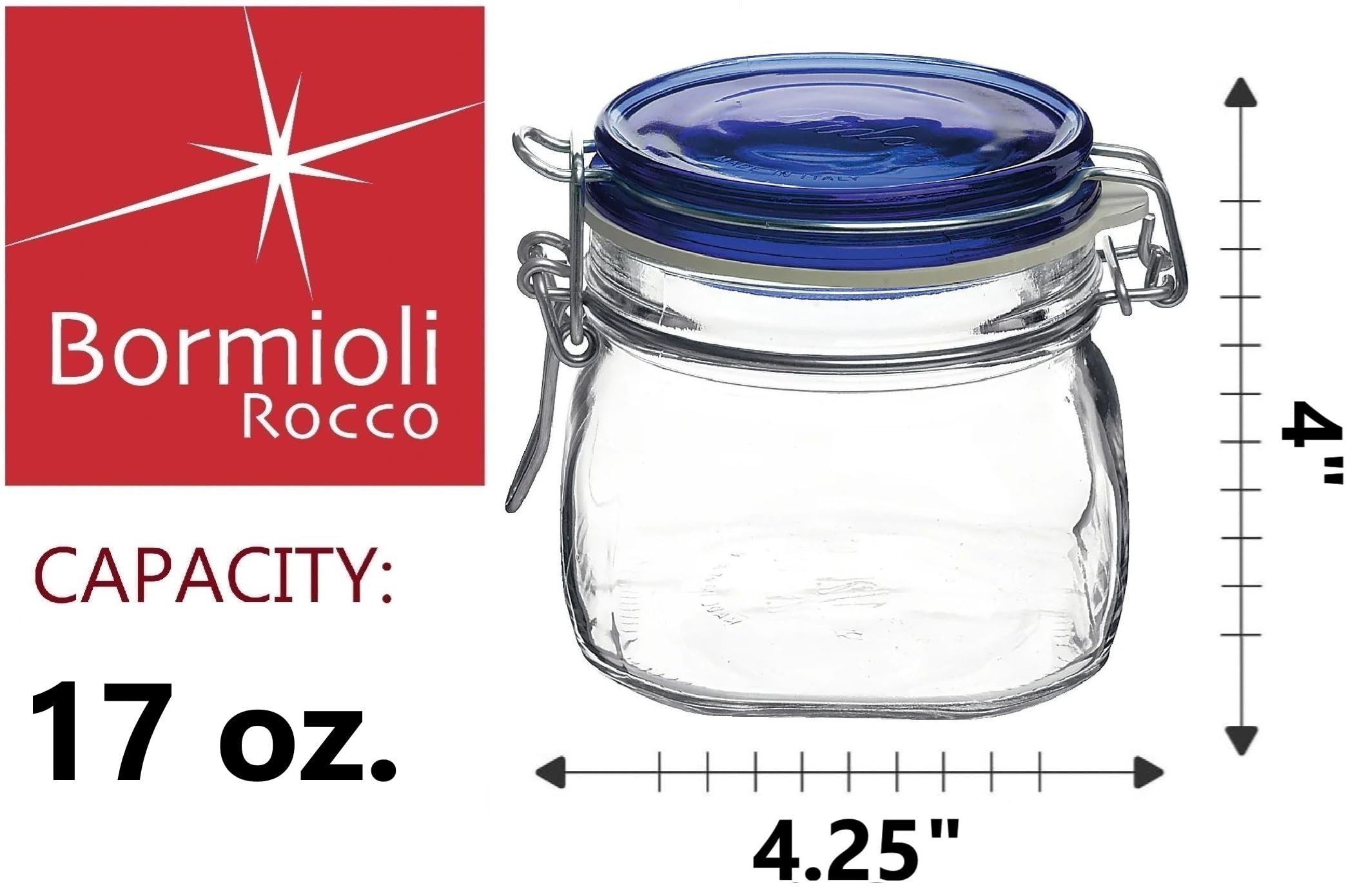 Detalle de la tapa azul del frasco Bormioli Rocco Fido.