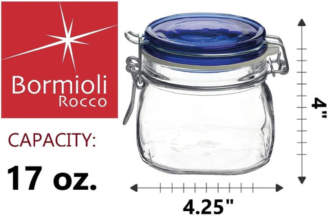 Detalle de la tapa azul del frasco Bormioli Rocco Fido.