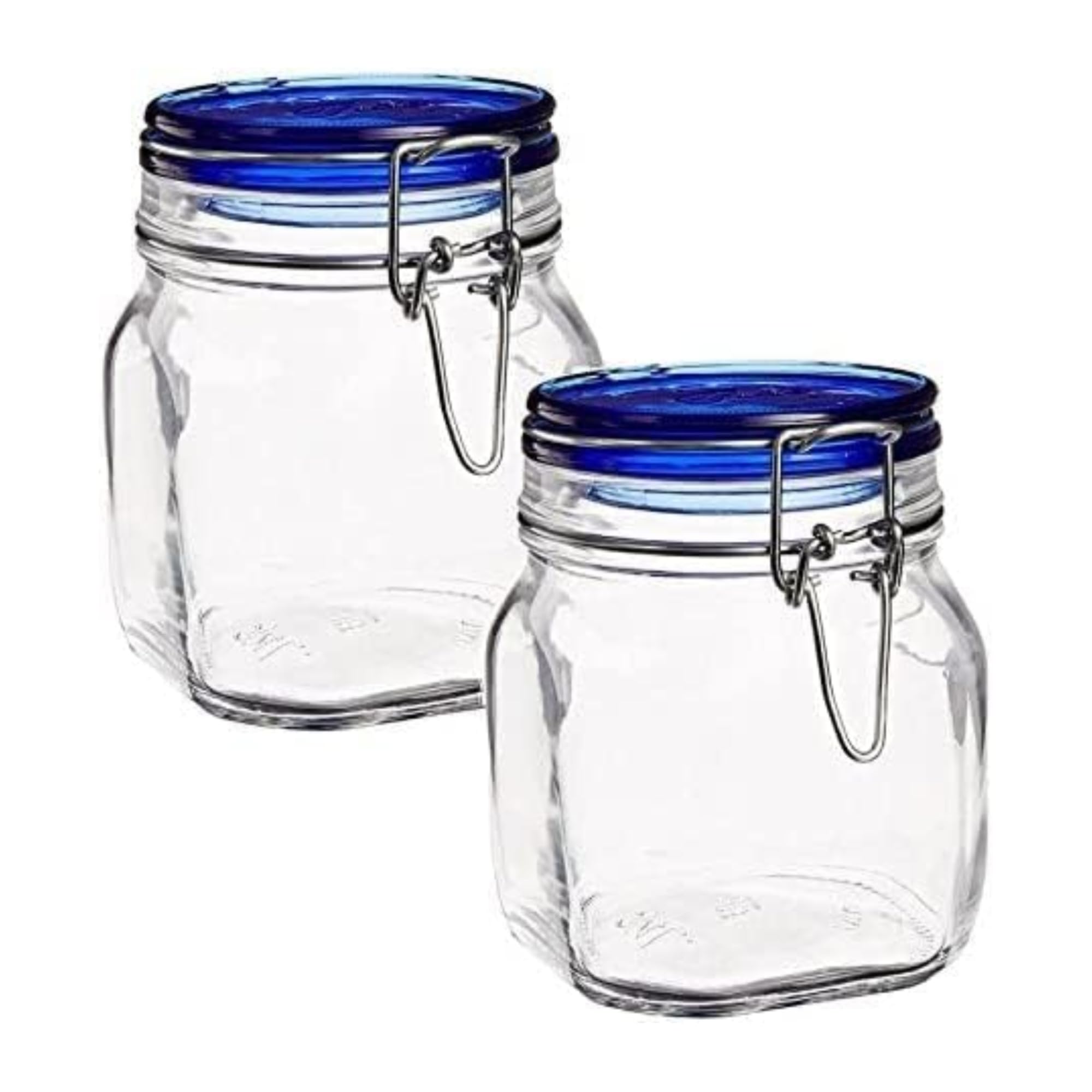 Frasco Fido de Bormioli Rocco con tapa azul para conservar alimentos.