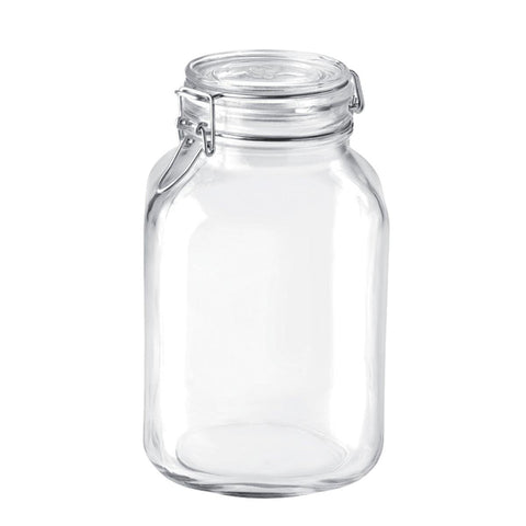 Jarra de vidrio cuadrada Bormioli Rocco Fido, ideal para almacenar granos y galletas.