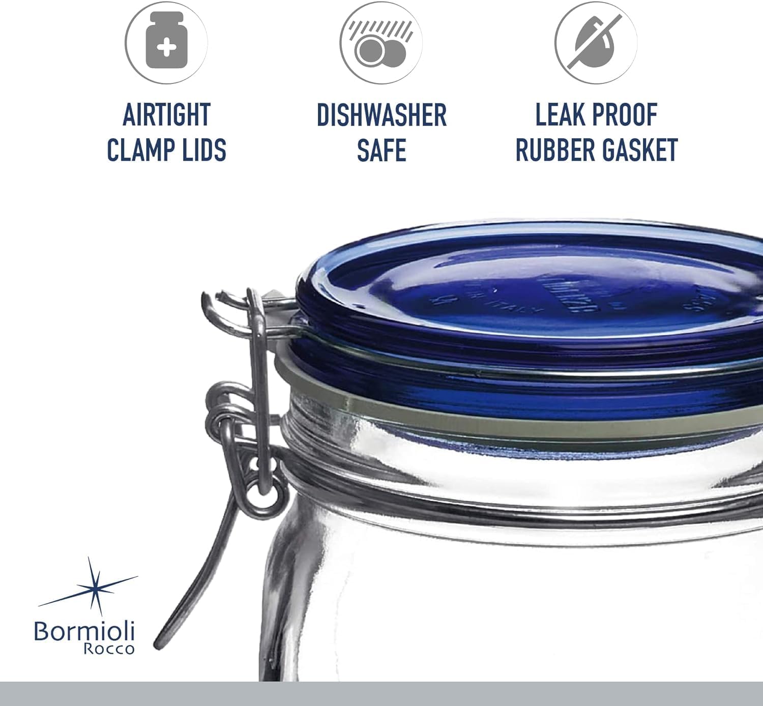 Vidrio transparente de Bormioli Rocco Fido permite ver el contenido fácilmente.