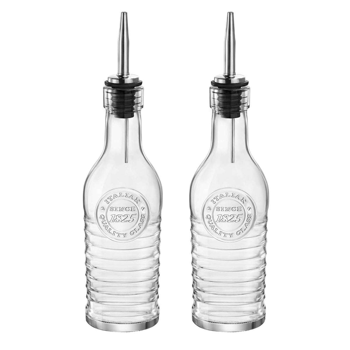 Officina 1825: botellas de vidrio para aceite y vinagre, dos unidades.