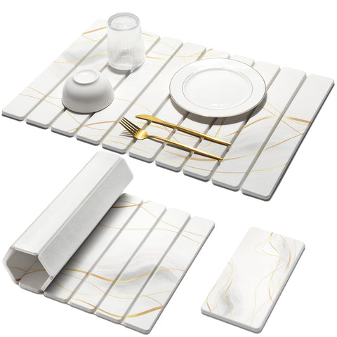 Bornerwhite tapete secado de piedra grande, mármol blanco con dorado para encimeras secas.