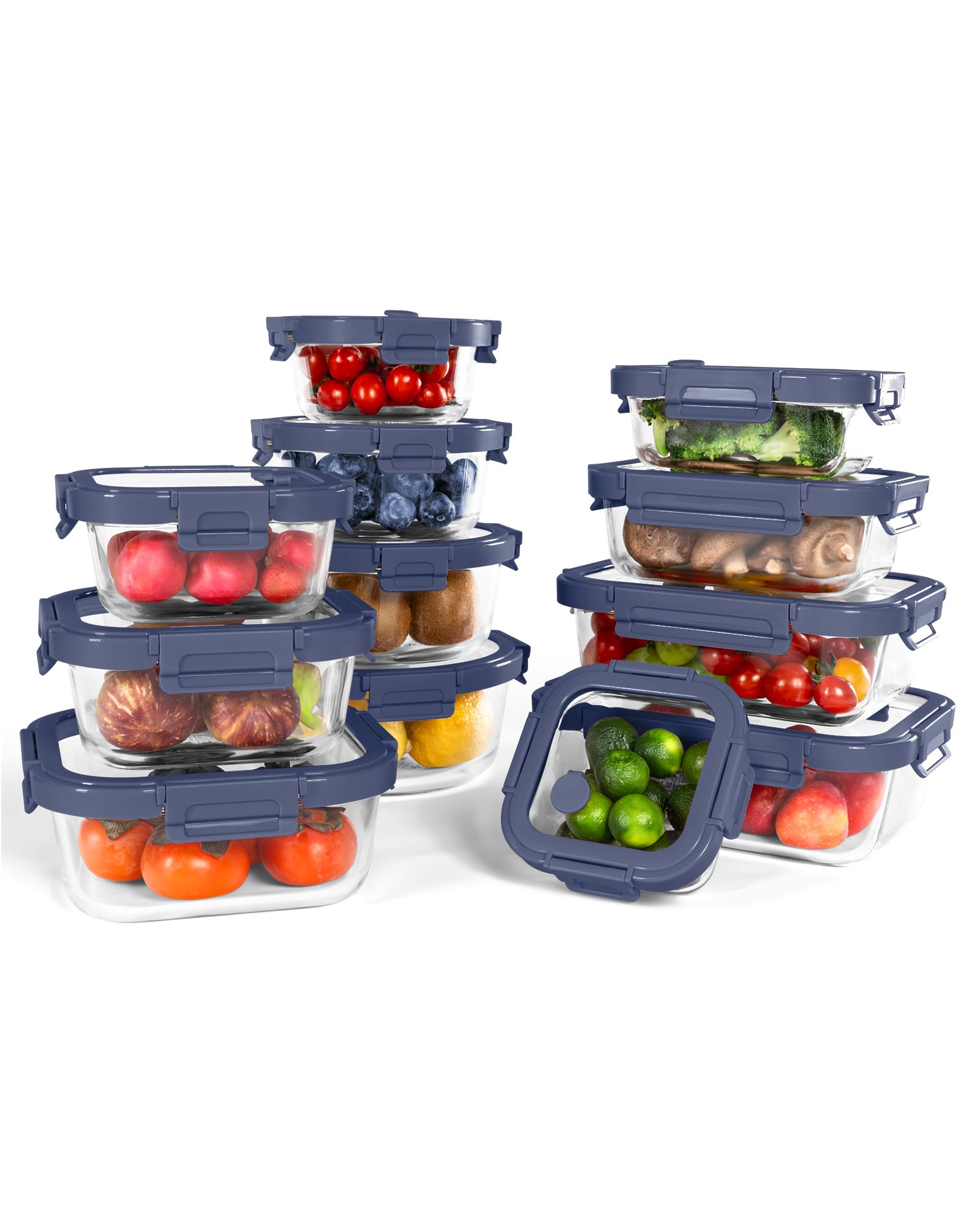 BOROHOUSE 12 pack de contenedores de vidrio con tapas templadas para planificar comidas