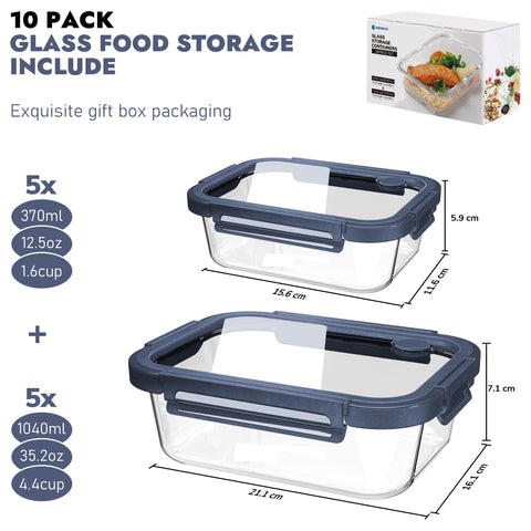 BOROHOUSE contenedor de vidrio 370 ml con tapas templadas para porciones.