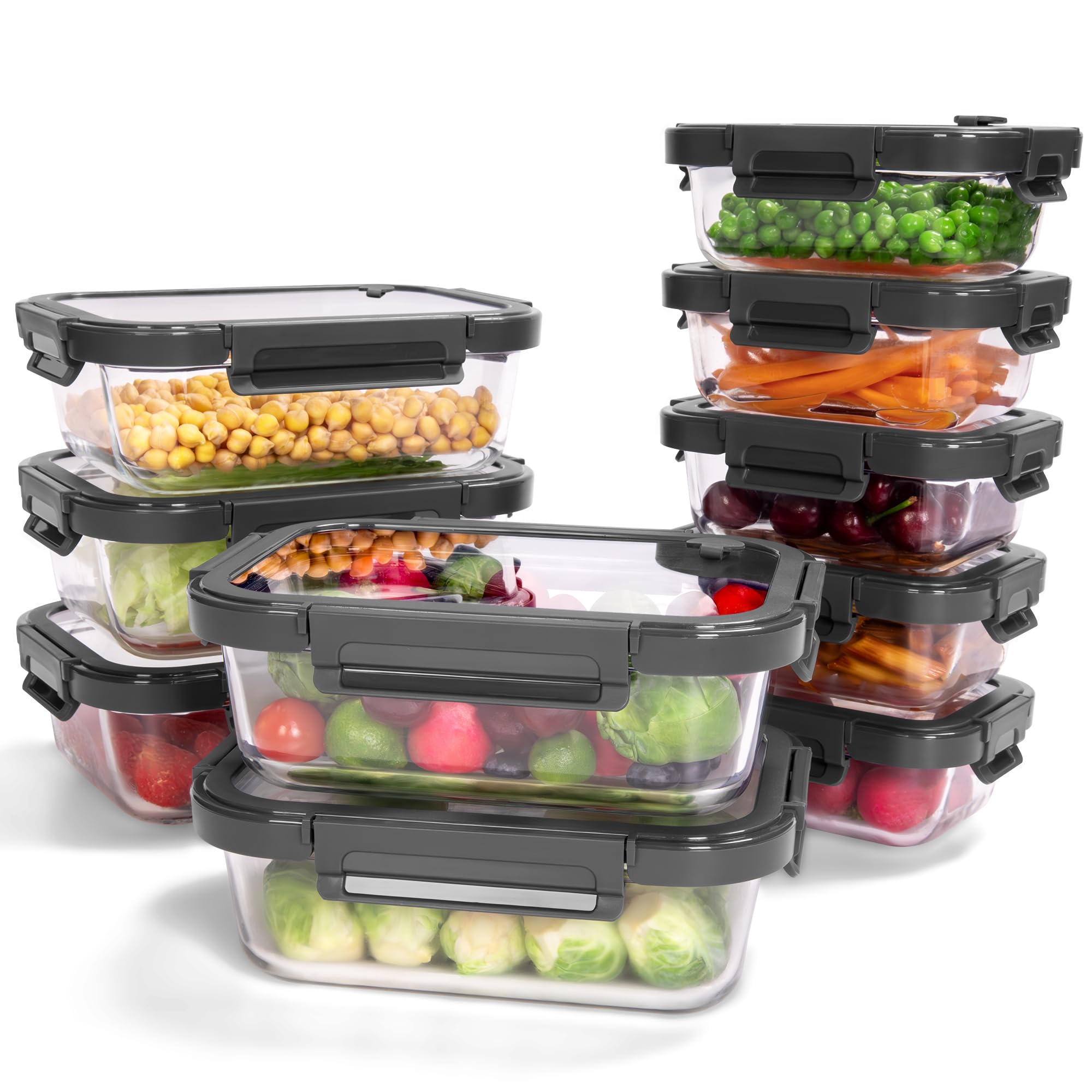 BOROHOUSE contenedores de vidrio para alimentos, 10 piezas, identificación rápida del contenido.