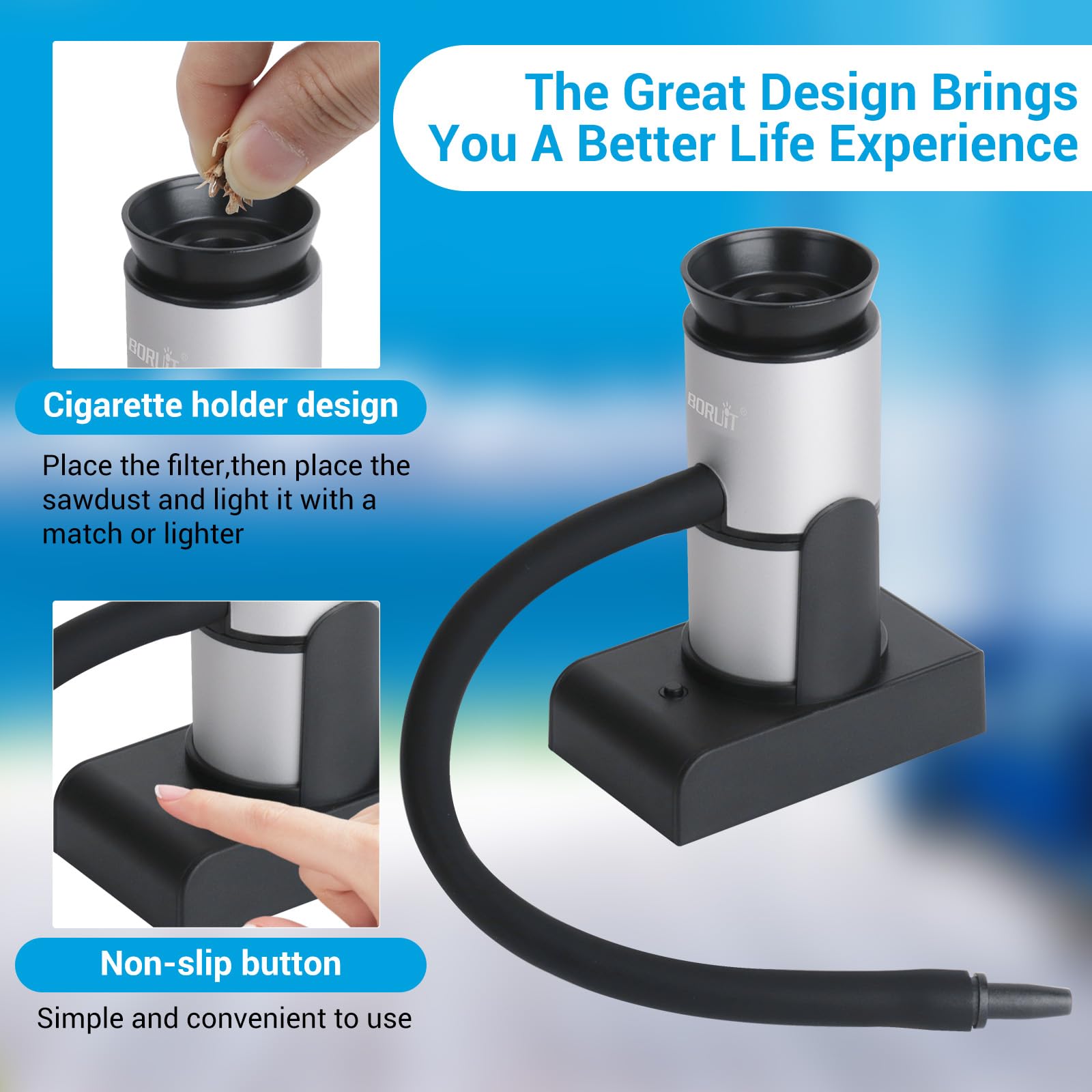 BORUIT accesorios incluidos para potenciar el fumador y variedad de usos.