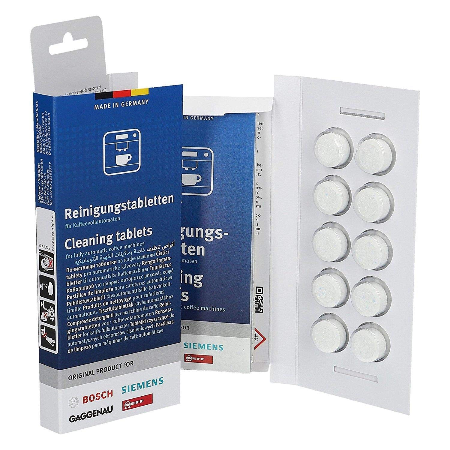 Bosch tabletas de limpieza para cafetera eliminan aceites y residuos para un funcionamiento suave.
