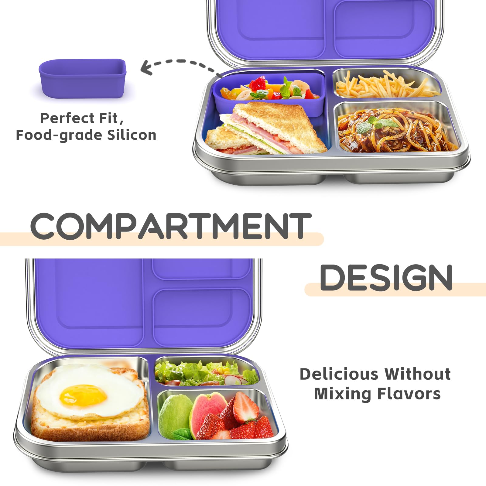 BOSEDSANG lonchera con contenedor de silicona opcional para separar aperitivos.