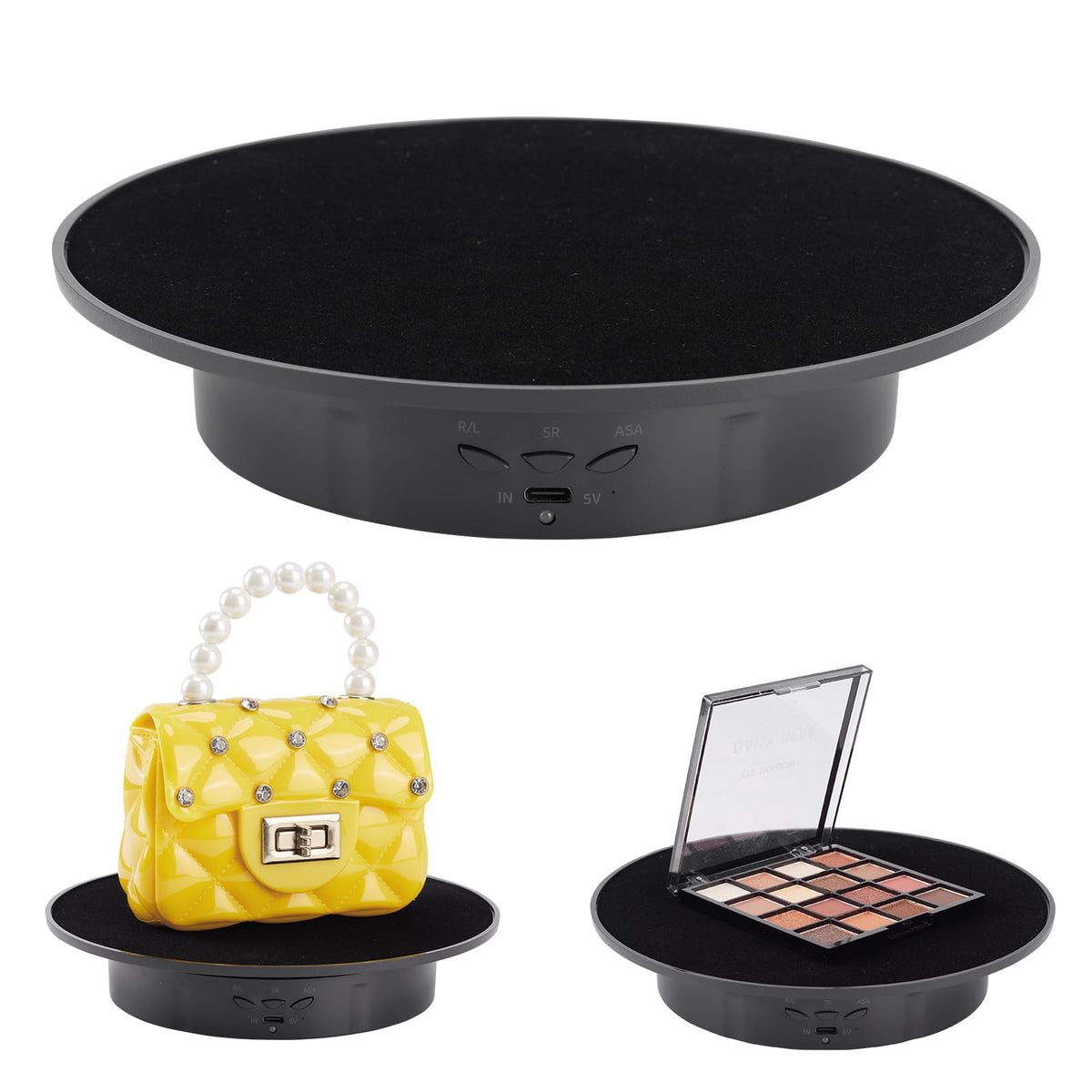 Bosgladek soporte rotatorio 360 grados negro para iluminación de fotografía con visión completa del producto