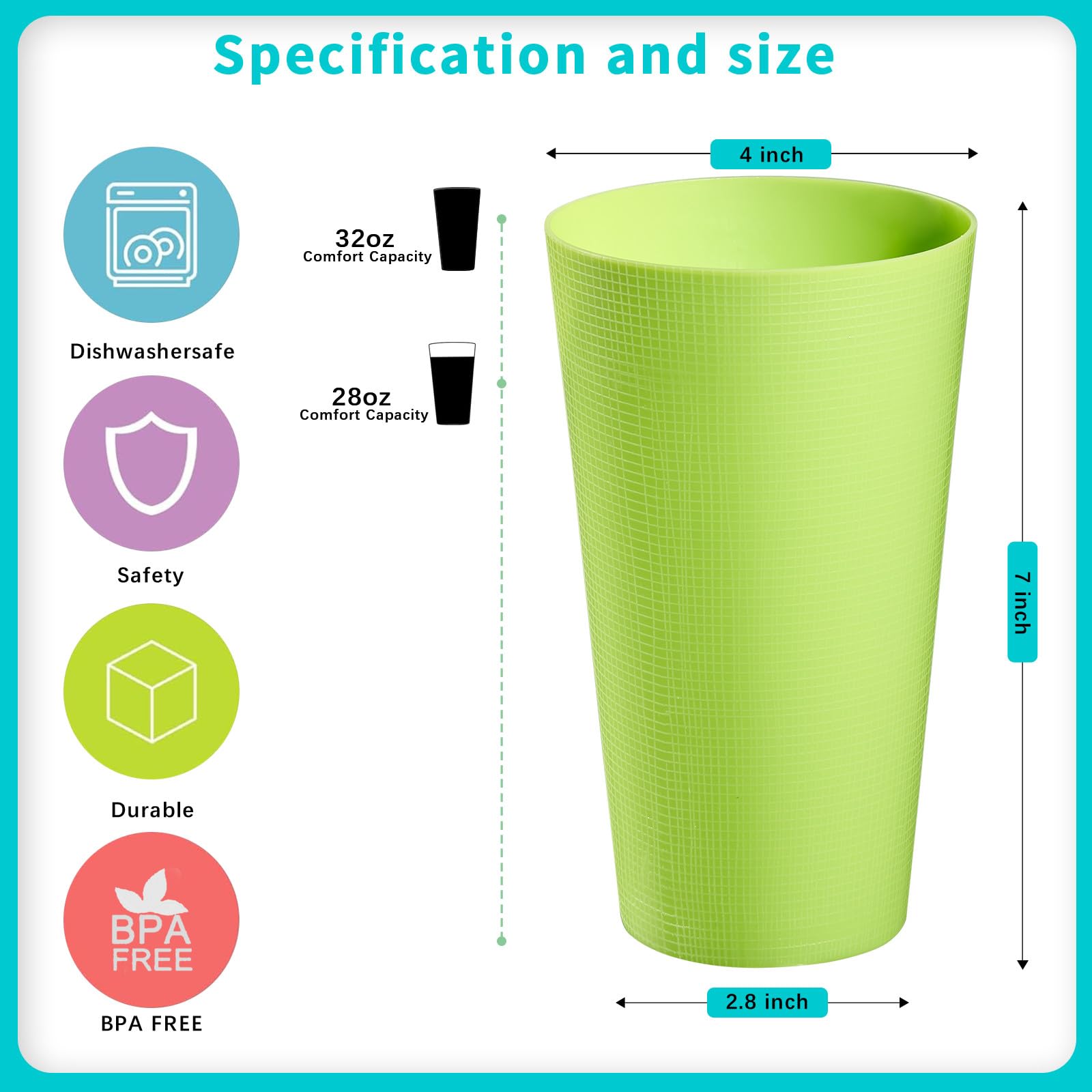 Vasos Boshangjia irrompibles 35 oz, durabilidad para uso diario y fiestas.
