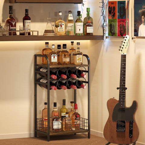Bosimeca mesa bar compacta 8 botellas, ideal para rincones pequeños.