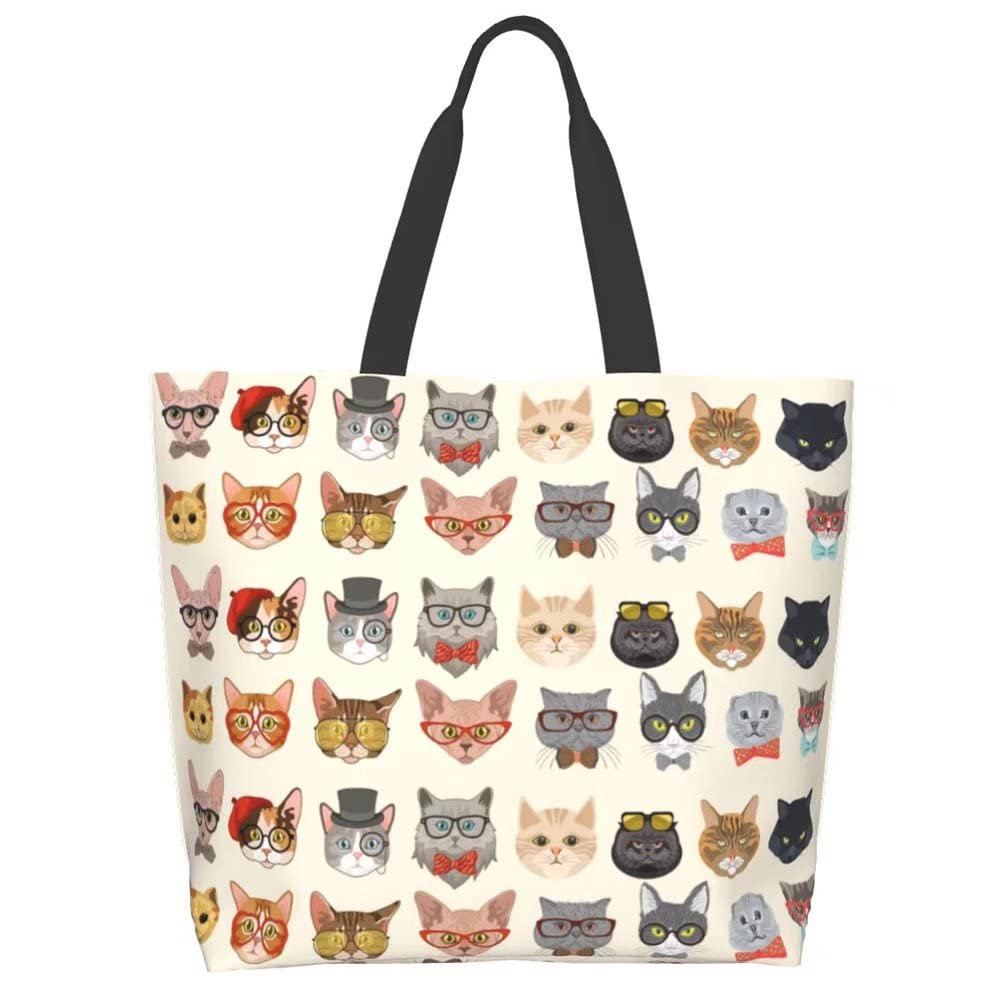 bolsa de compras de bositigo con diseño de gato, vista frontal, ideal para compras diarias