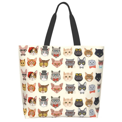 bolsa de compras de bositigo con diseño de gato, vista frontal, ideal para compras diarias