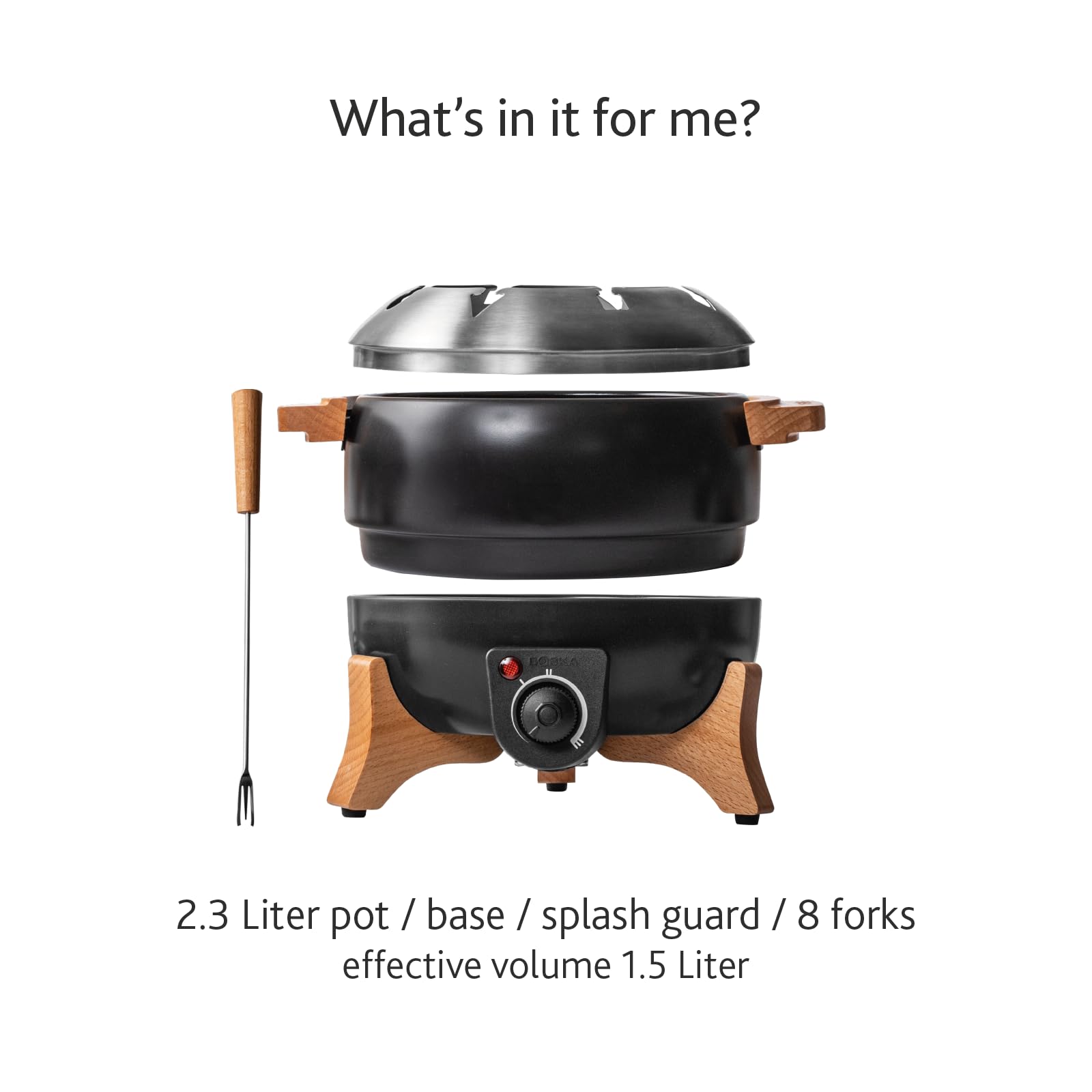 Boska fondue eléctrico perfecto para queso, chocolate y caldo caliente en reuniones.